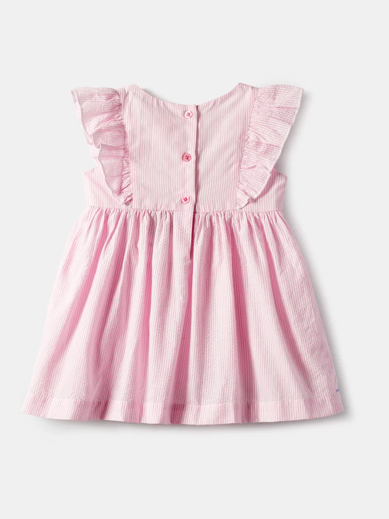 Nautinati  Girls' 100% Cotton All-over Striped & Floral Embroidered Ruffled Fit and Flare Dress with Tassels for Women | Best Price UAE